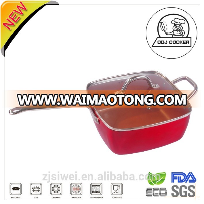 HOT sellig aluminum grill sauce pan with soft touch handle camping square sauce copper pan